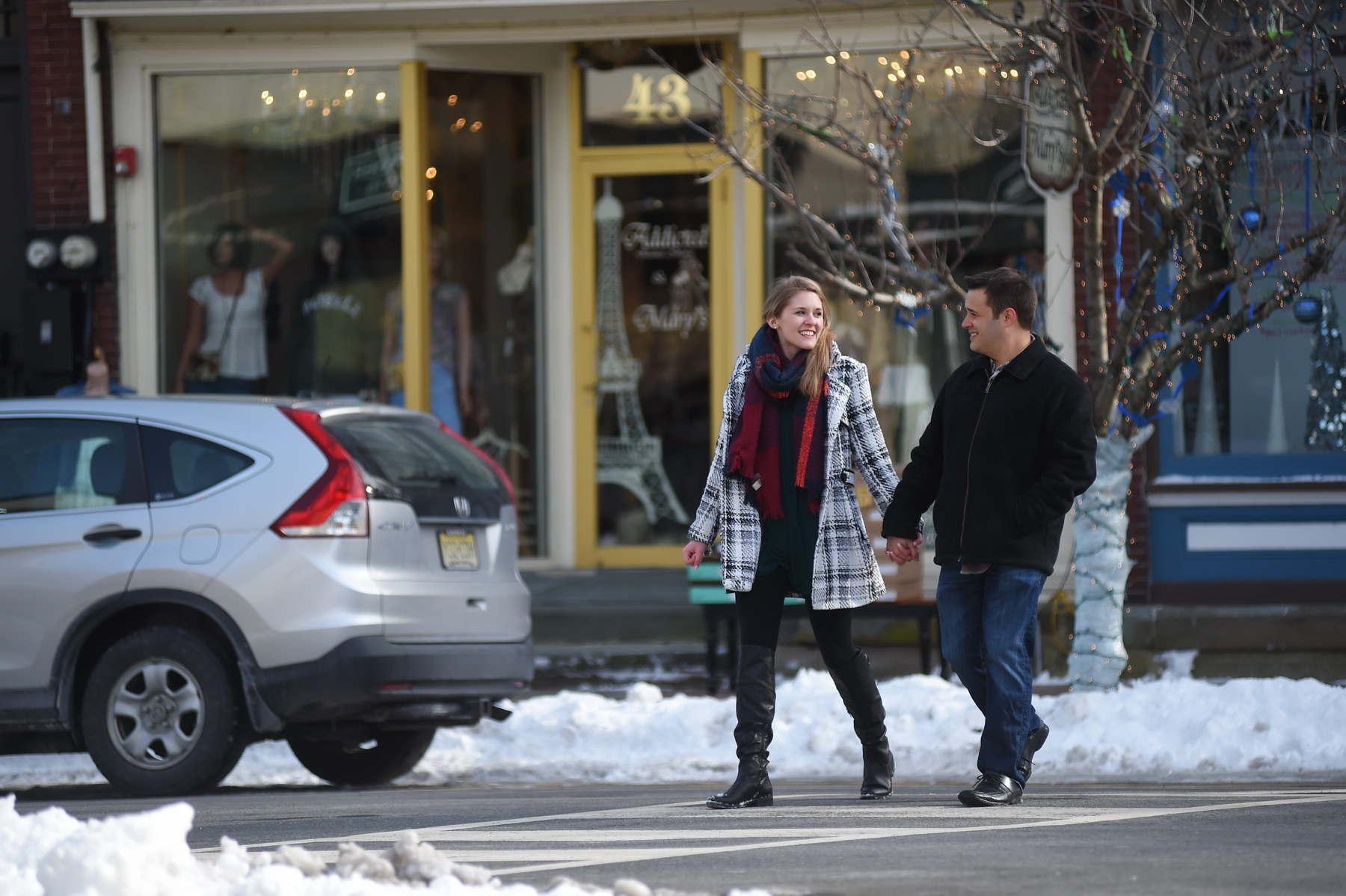Couple Walking Across Street